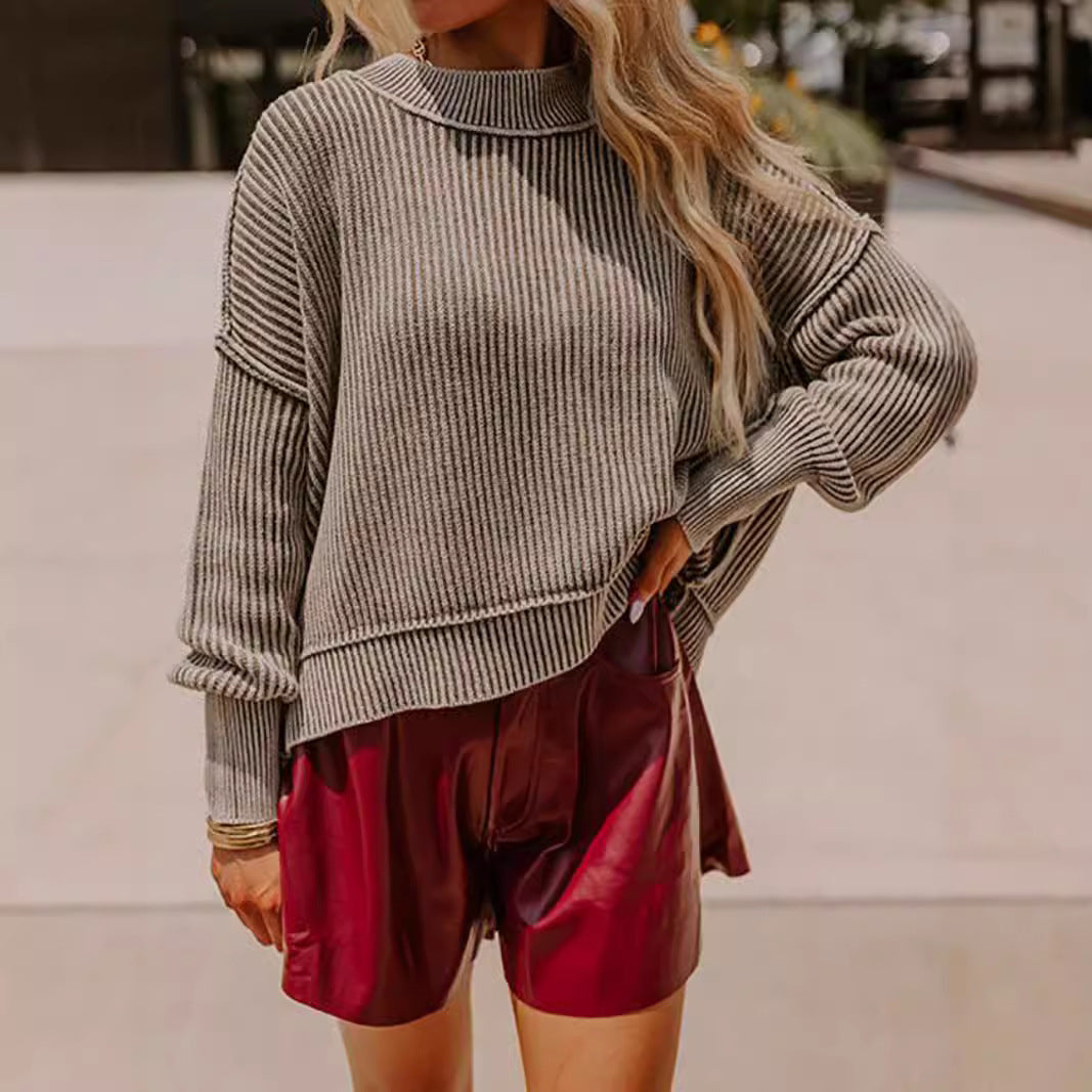 Damen Rollkragenpullover Feinestreifen Oversized Norvielle - Norvielle
