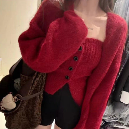 Damen Strickjacke Weit Knöpfe Beige