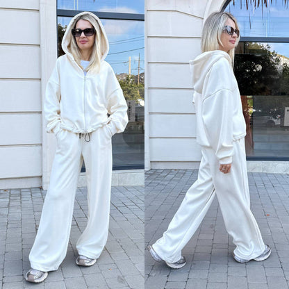 Damen Sportliches Lounge-Set Hoodie Weites Design Beige