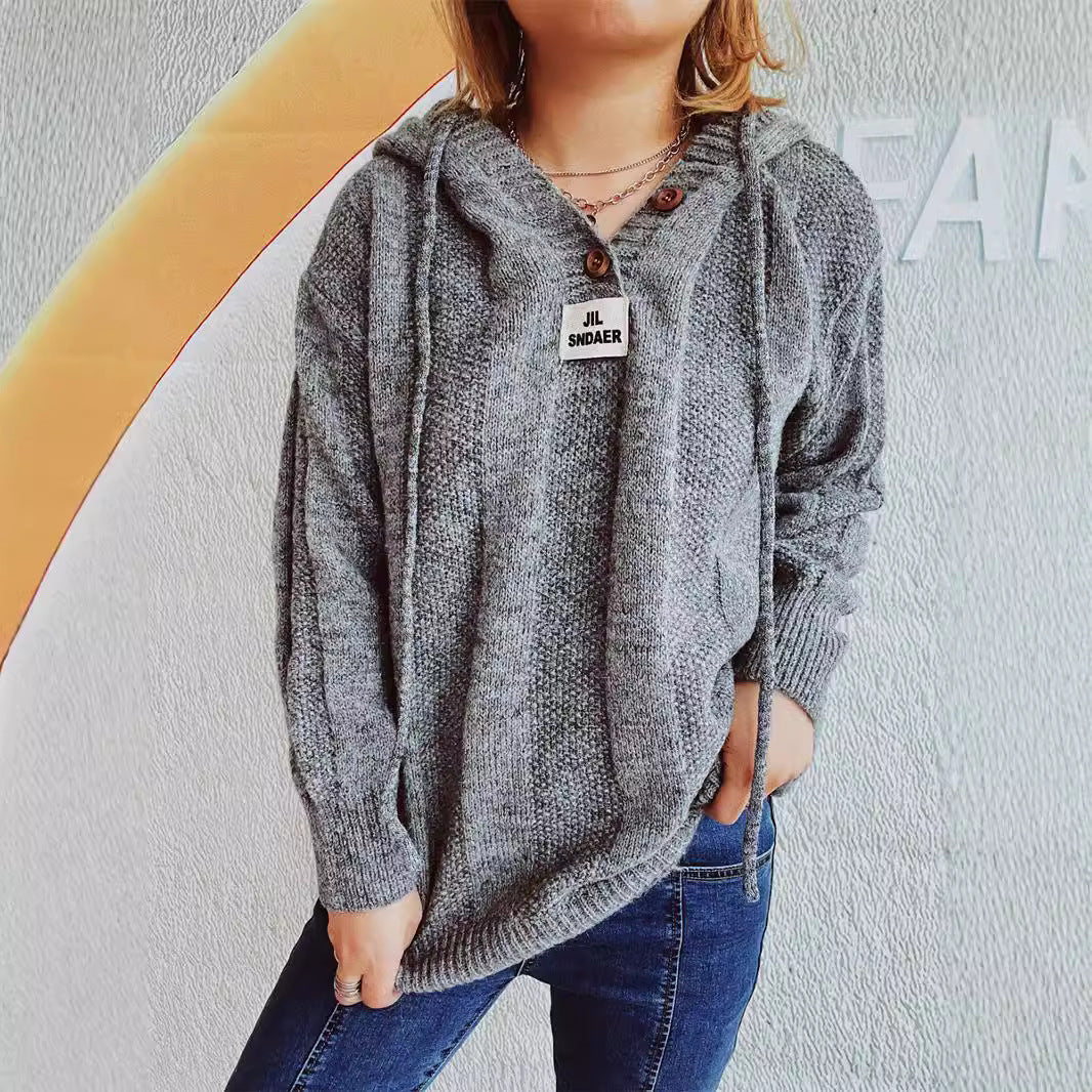 Damen Hoodie Knopfleiste Strickdesign Beige