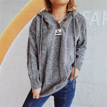 Damen Hoodie Knopfleiste Strickdesign Beige