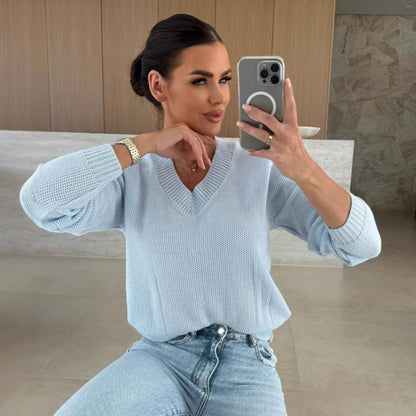 Damen Strickpullover V-Ausschnitt Strukturiert Beige