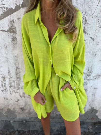Damen Oversize Blusen-Shorts-Set
