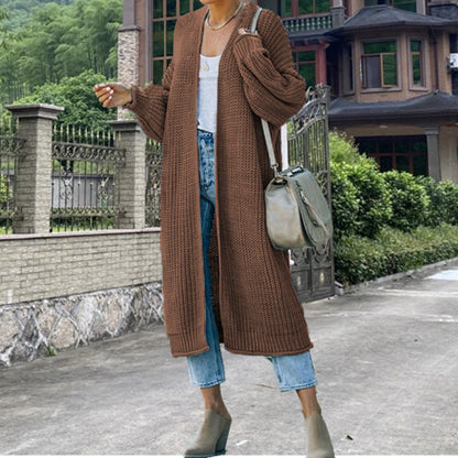 Damen Grobstrick Cardigan Offene Maschen Lässig Beige