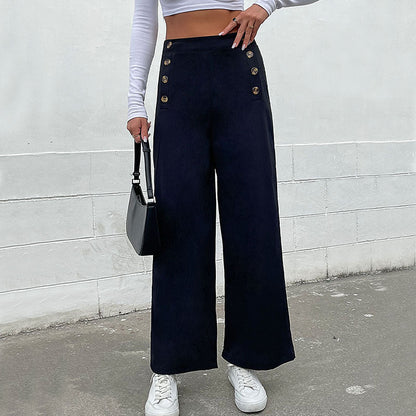 Damen Palazzo-Hose Weit Dekorative Knöpfe Norvielle