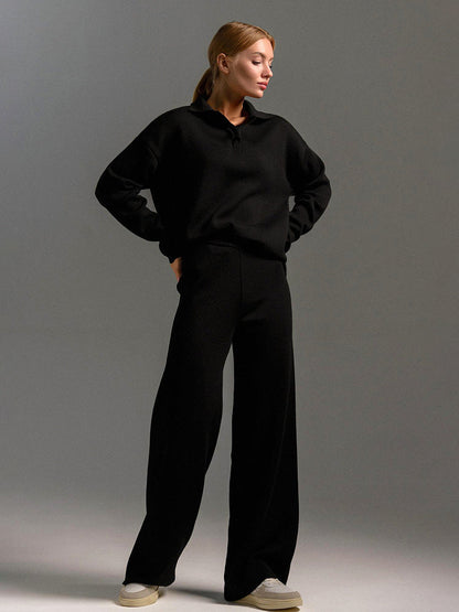 Damen Polopullover Weitbein-Hosen-Set