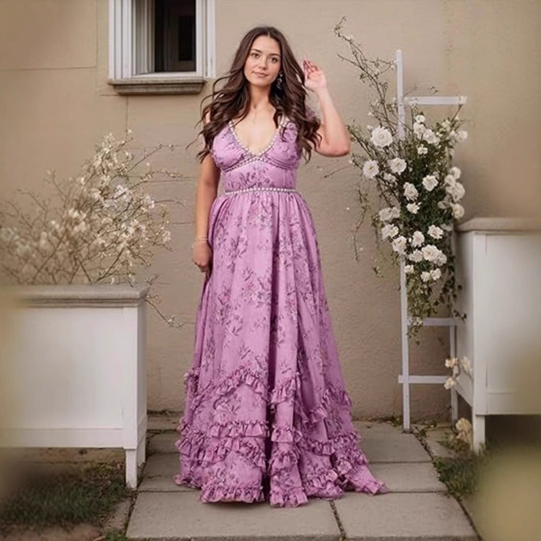 Damen Maxikleid Rüschen schimmernder Stoff Norvielle