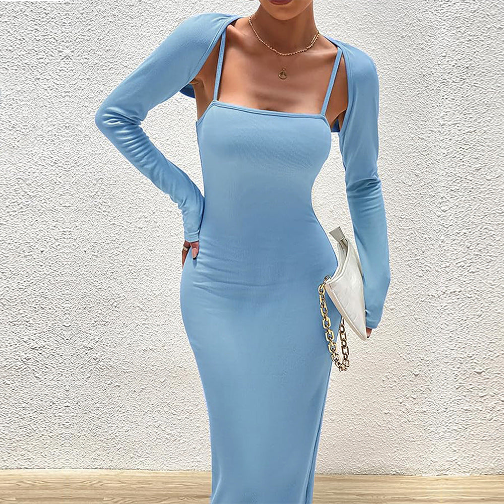 Damen Maxikleid Langärmlig Quadratischer Ausschnitt Figurformend