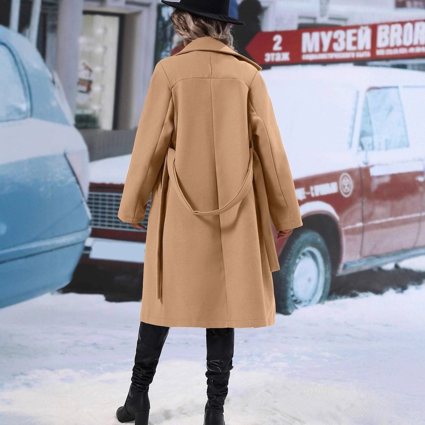 Damen Oversized-Mantel Doppelter Knopfleiste Gürtel Norvielle