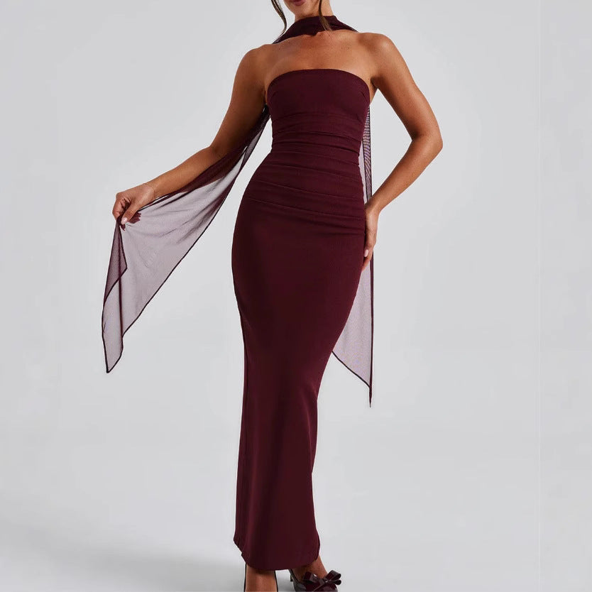 Damen Langabendkleid Schulterfrei Rüschen Norvielle