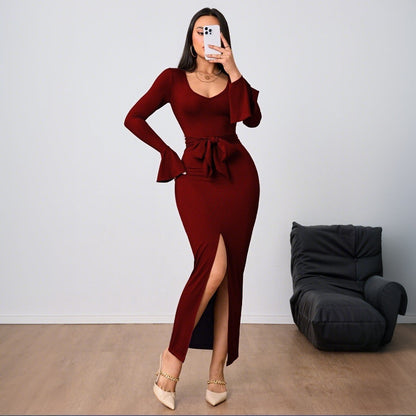 Damen Kleid V-Ausschnitt Ausgestellte Ärmel Norvielle