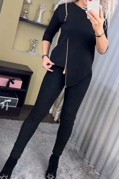 Damen Velours Loungewear Set Reißverschluss Norvielle