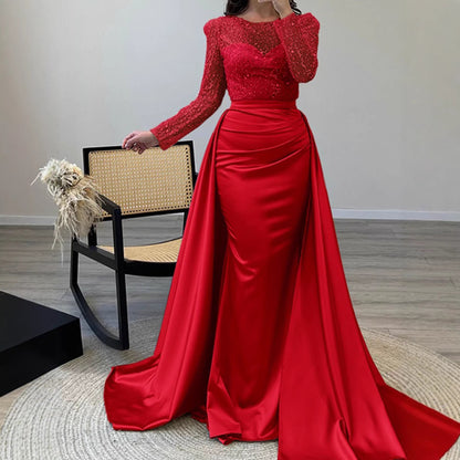 Damen Abendkleid Paillettenoberteil Satinrock Elegant