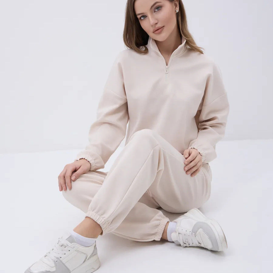 Damen Fleece-Jogginganzug Elastisch Beige