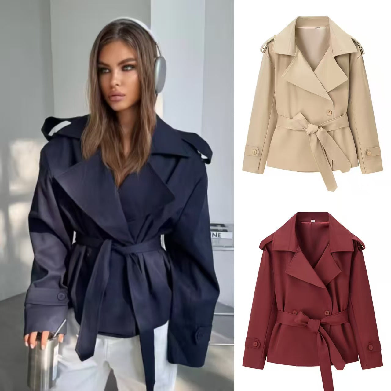 Damen Trenchcoat Jacke Gürtel Norvielle - Norvielle