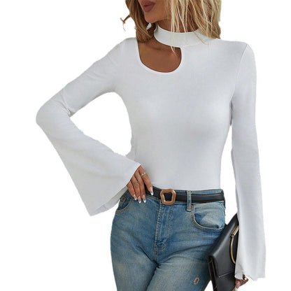 Damen Langarmshirt Stehkragen Schlagärmel Elegantes Design Norvielle