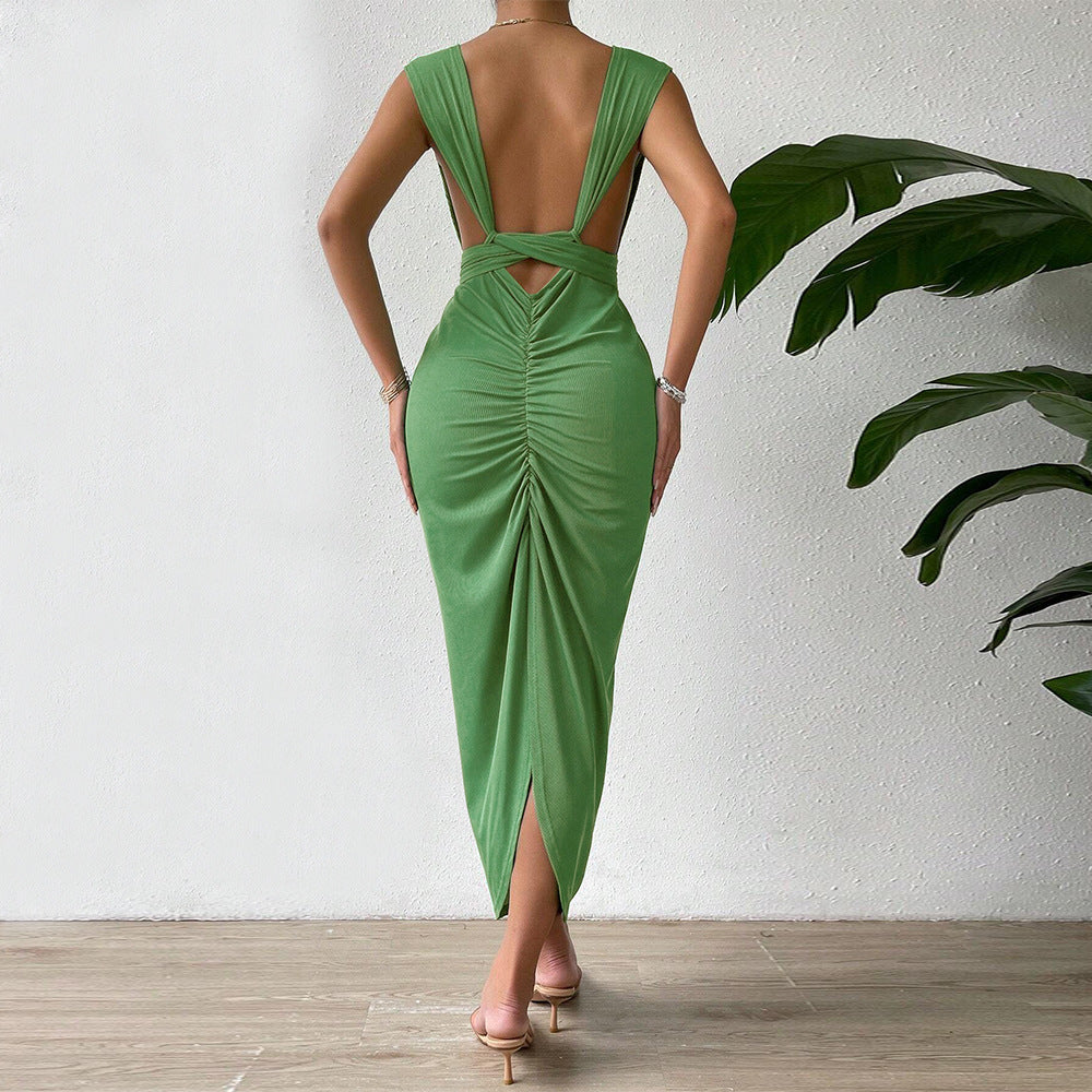 Damen Maxikleid V-Ausschnitt Elegantes Halterdesign Norvielle