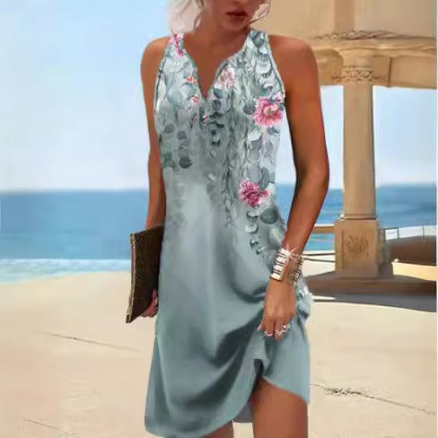 Damen Sommerkleid V-Ausschnitt Asymmetrischer Saum Norvielle