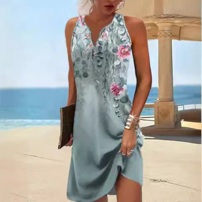 Damen Sommerkleid V-Ausschnitt Asymmetrischer Saum Norvielle