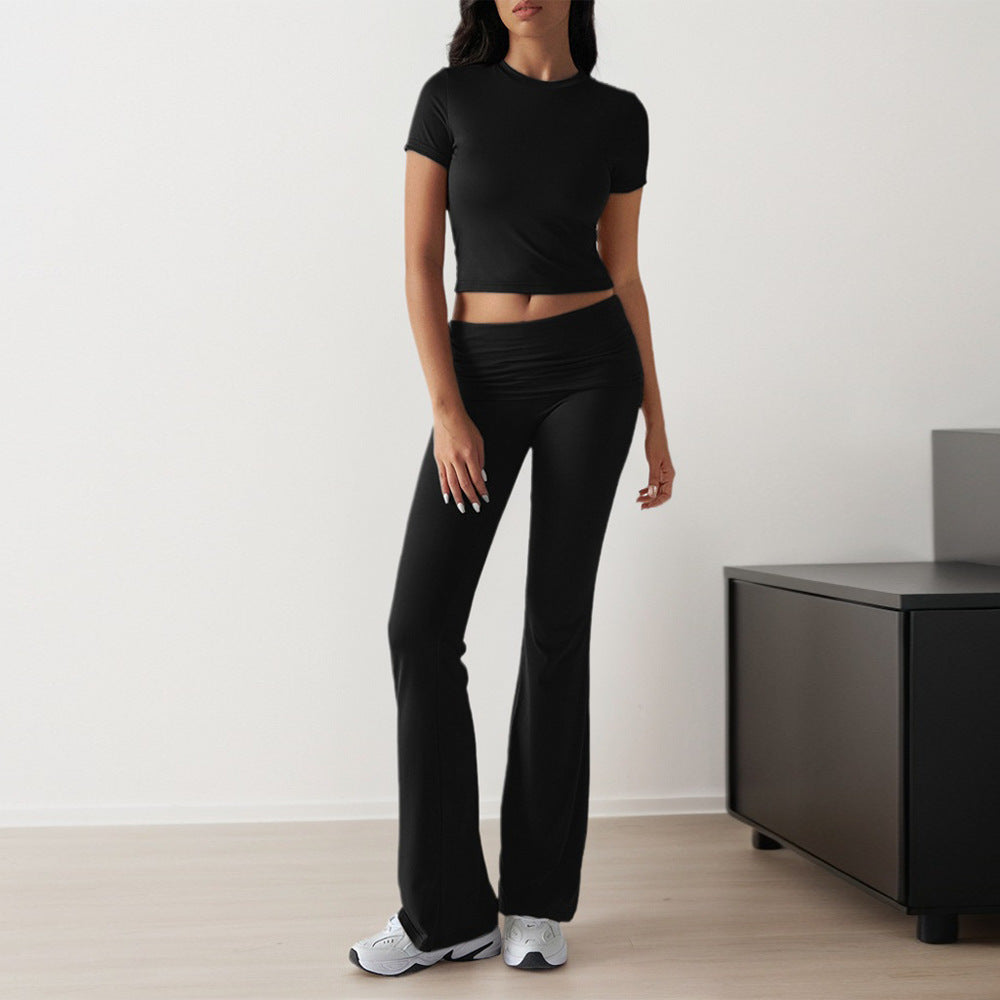 Damen Sportset Figurbetonter Oberteil Flare Leggings