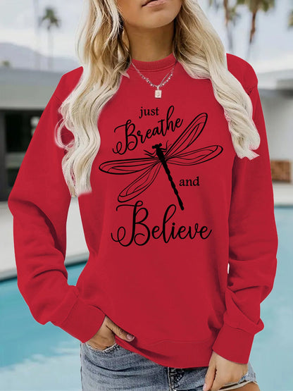 Damen Sweatshirt Drachenfliegen-Motiv Lässiger Schnitt Grau