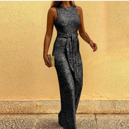 Damen Maxikleid mit Paillettenbesatz und Taillenbindung Norvielle