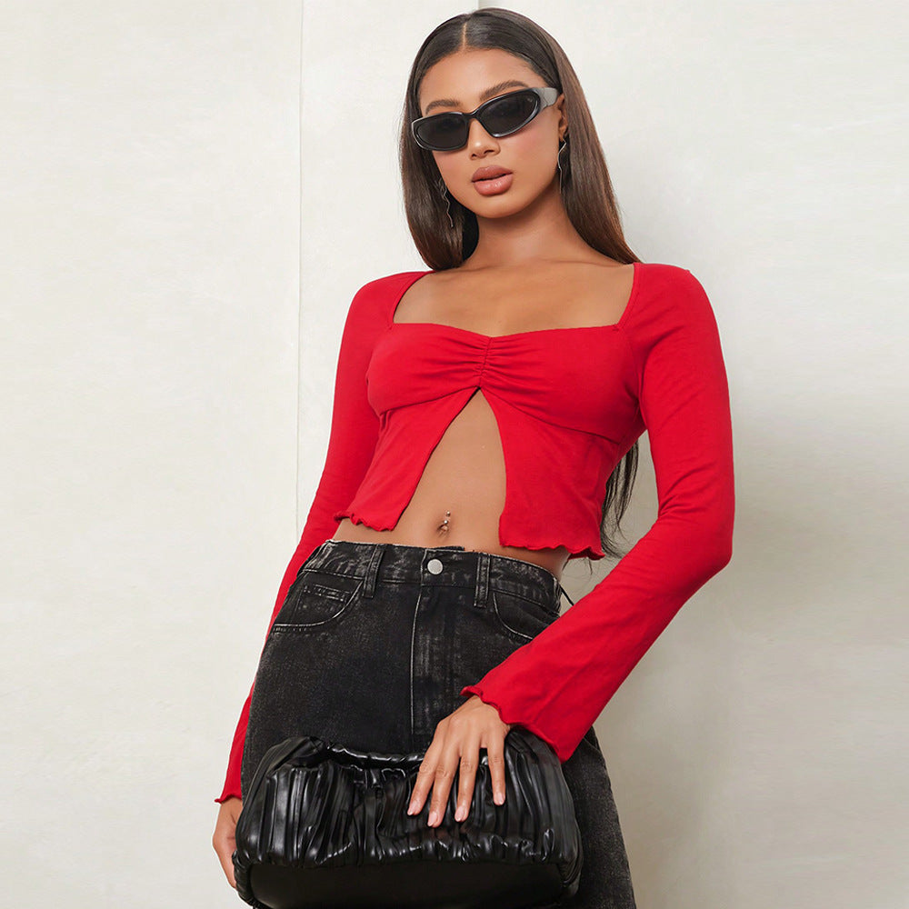 Damen Crop- Langärmlig mit Raffung Norvielle