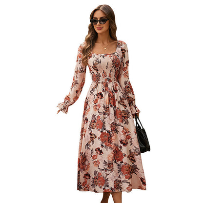 Damen Maxikleid Floralmuster Raffdesign Elegant
