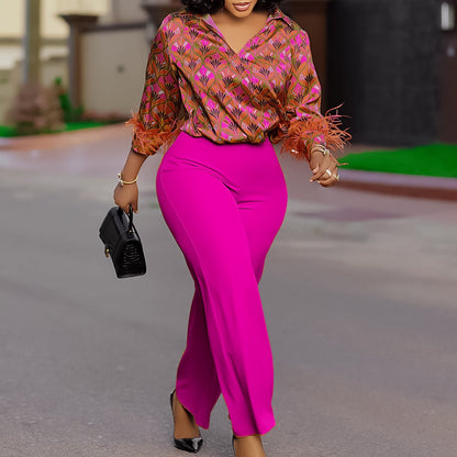 Damen Ensemble Florales Muster Elegante Details