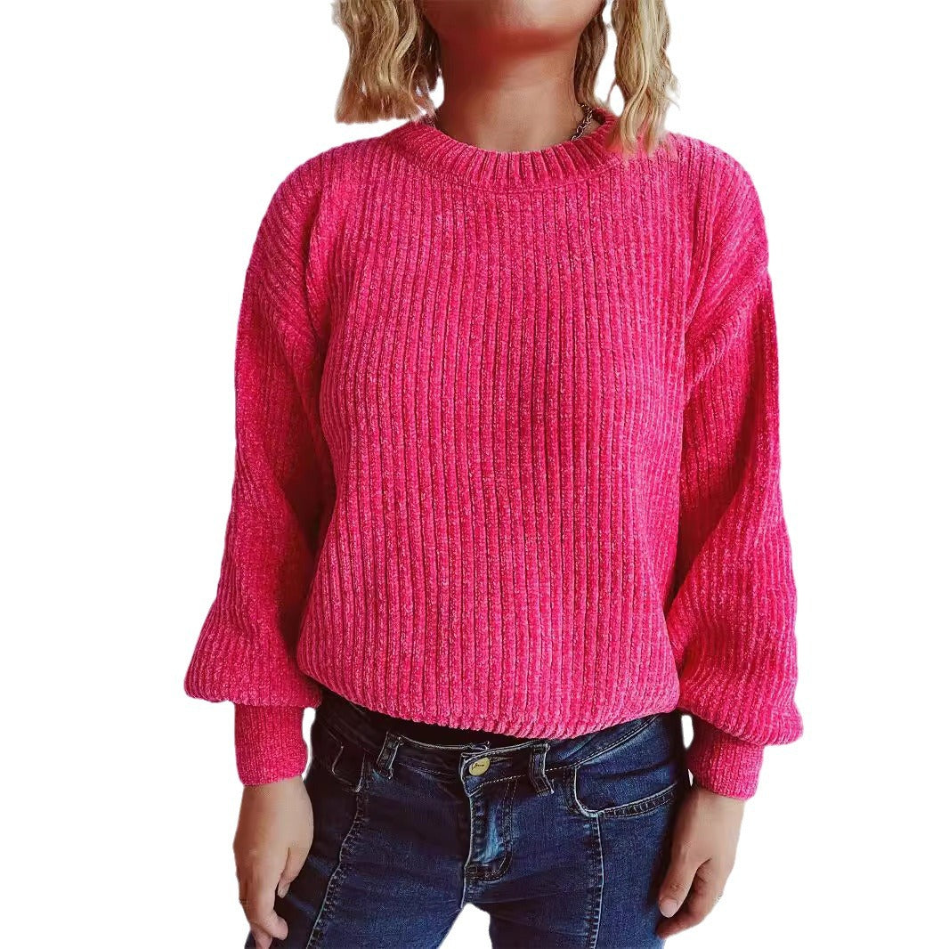 Damen Grobstrickpullover Weite Ärmel Strukturiert Beige Norvielle