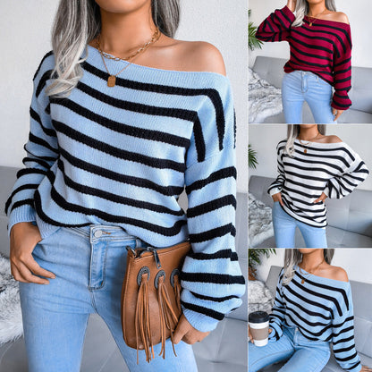 Damen Streifenpullover Off-Shoulder Lässiger Schnitt Norvielle - Norvielle