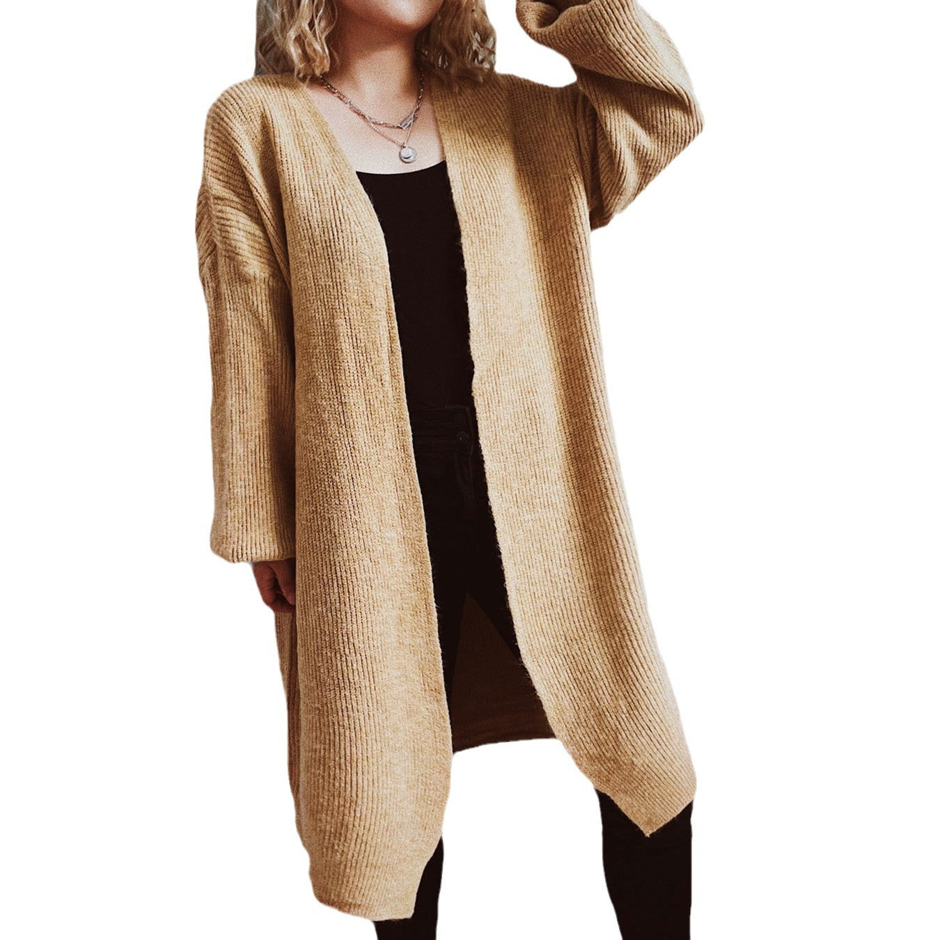 Damen Strickjacke Oversized V-Ausschnitt Weite Passform Beige