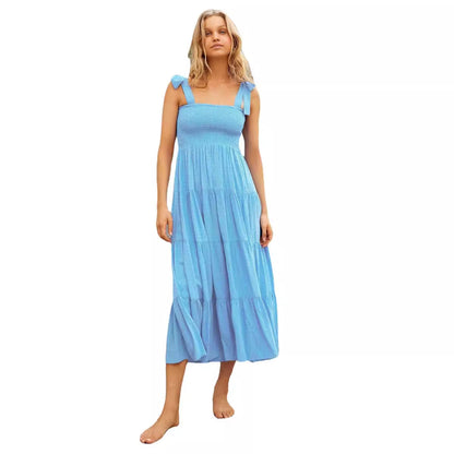 Damen Maxikleid Luftig Rüschendetails Spaghettiträger Norvielle