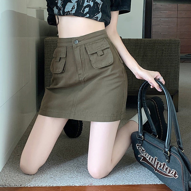 Damen Cargo-Rock Utility-Stil mit Taschen Beige
