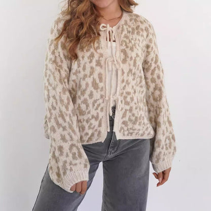 Damen Cardigan Tiermuster Bindebanddetails Norvielle