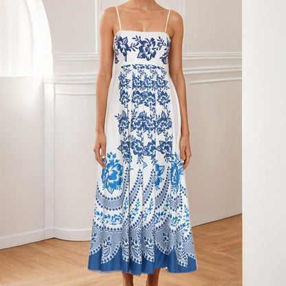 Damen Maxi-Kleid Florales Design Schwingender Rock