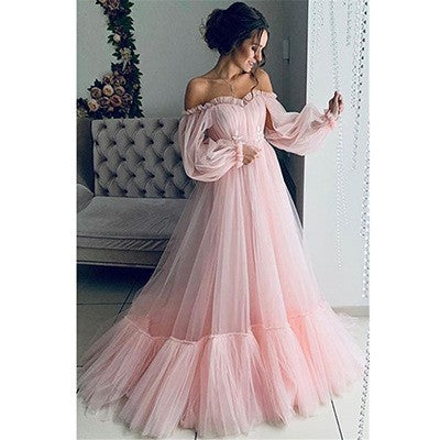 Damen Abendkleid Tüll Schulterfrei Voluminöse Ärmel Norvielle