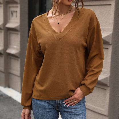 Damen Pullover V-Ausschnitt Waffelstrick Beige