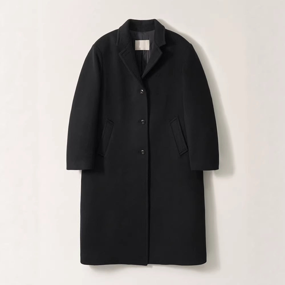 Damen Eleganter Langer Mantel mit Revers und Taschen