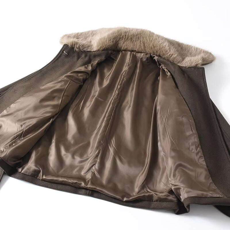 Damen Übergangsjacke Kunstfellkragen Taillengürtel Norvielle