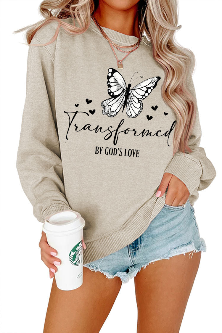 Damen Sweatshirt Schmetterlingsmotiv Baumwolle Weiß