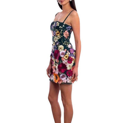 Damen Cocktailkleid mit 3D-Blumen Applikationen Norvielle
