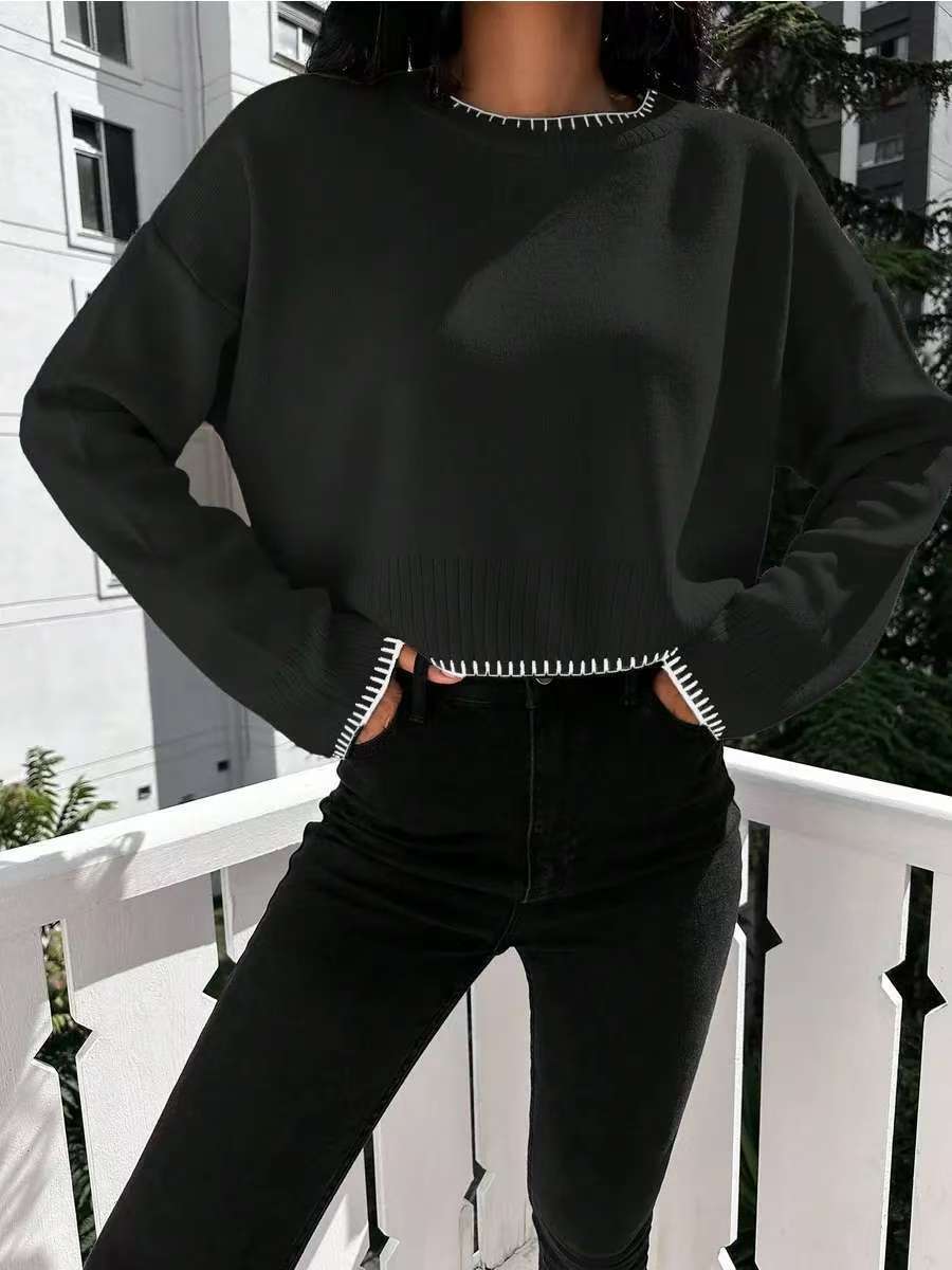 Damen Kurzpullover Strukturiert Lässig Norvielle