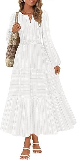 Damen Maxikleid mit Puffärmeln und Smoktaillen Norvielle