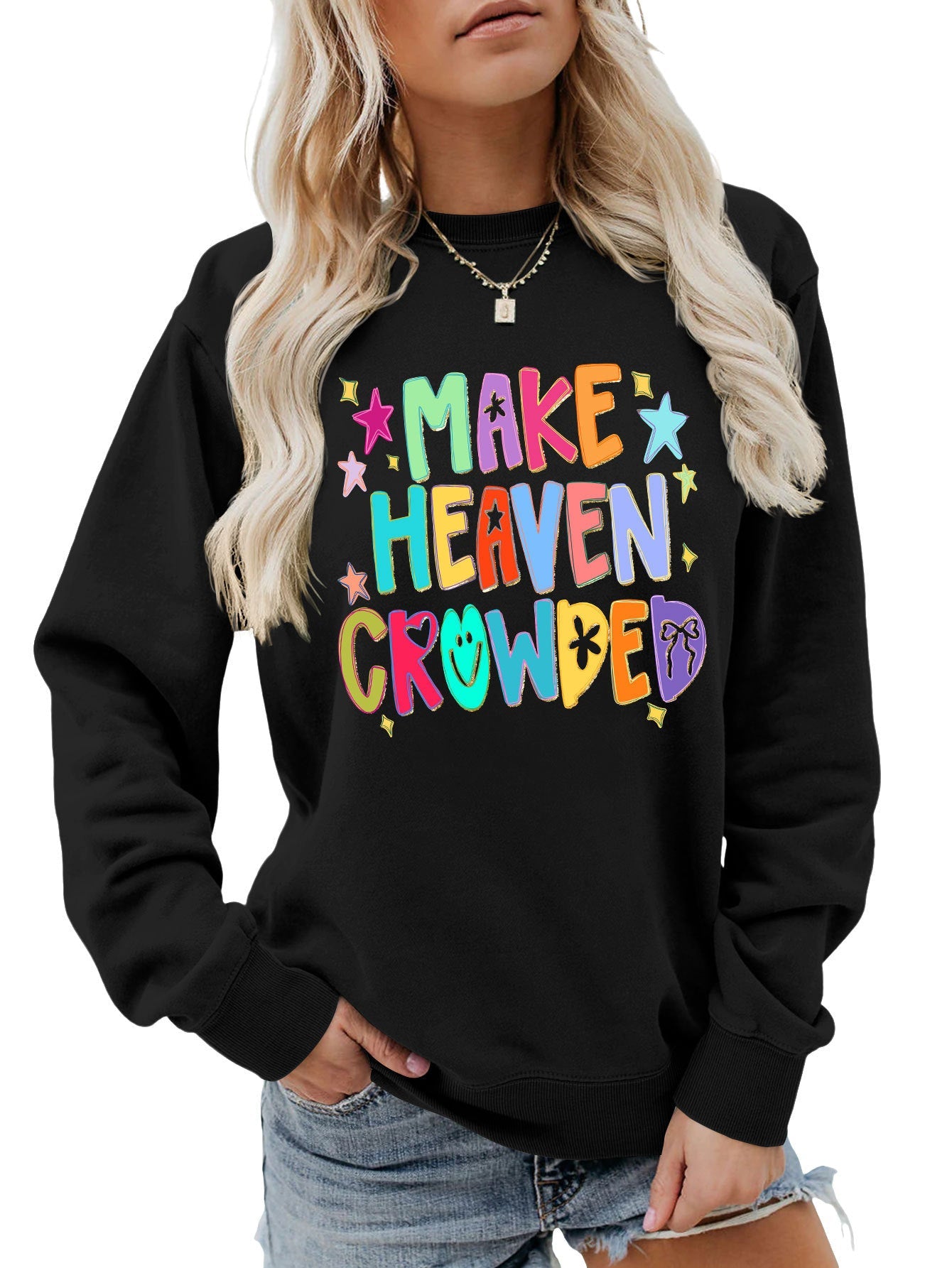 Damen Sweatshirt Bunt Motiv Verspielt Norvielle