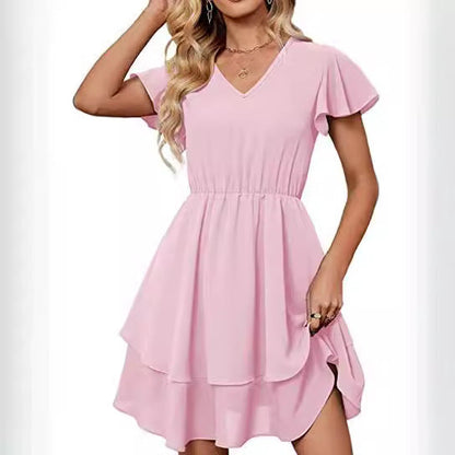 Damen Freizeitkleid Fließender Rock Rüschenärmel Norvielle
