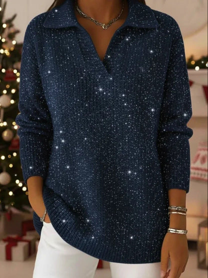 Damen Strickpullover Schimmer Effekt Moderner Kragen Norvielle
