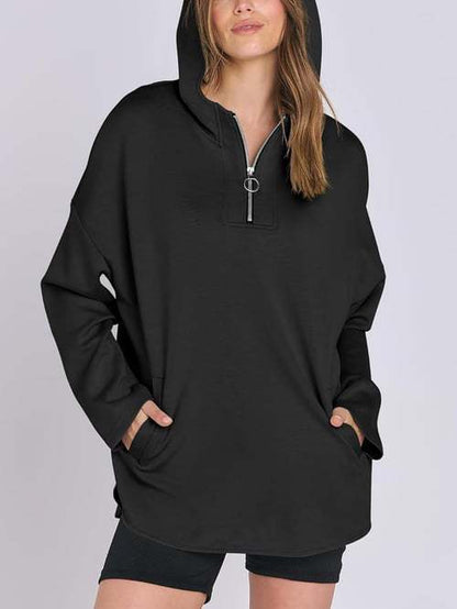 Damen Hoodie Halbzipp Norvielle Baumwolle Locker Beige