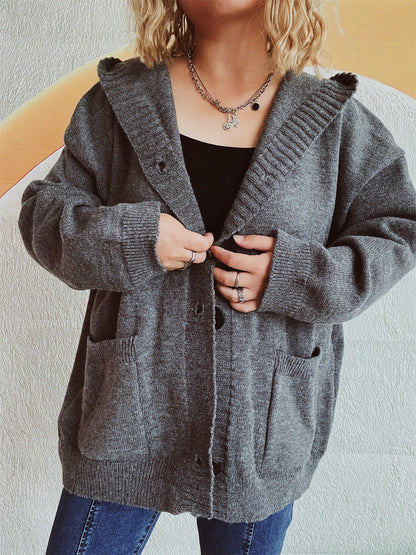 Damen Strickjacke mit Kapuze und Taschen Norvielle