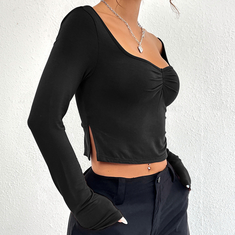 Damen Langarm Crop- Raffungseffekt Norvielle